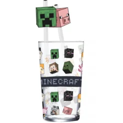 Minecraft - Characters Glas mit 2 Strohhalmen