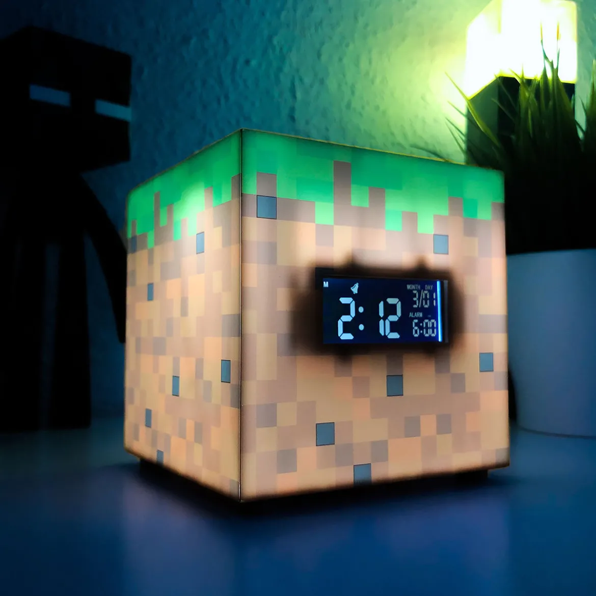 Minecraft - Grasblock Wecker mit Licht
