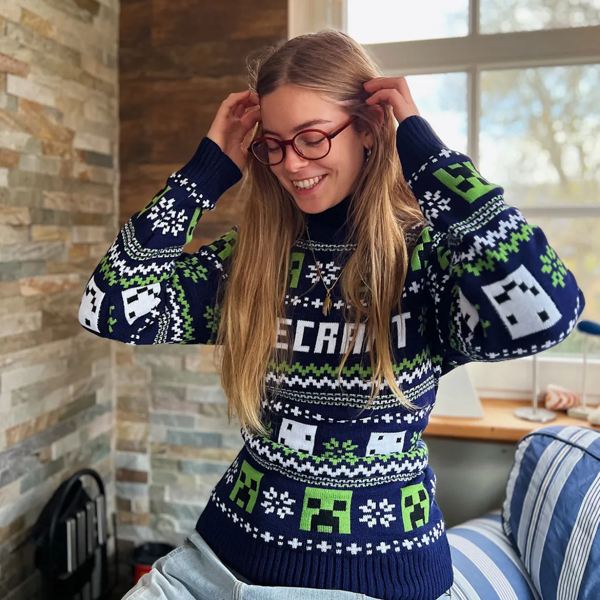 Minecraft - Pattern Strickpullover blau