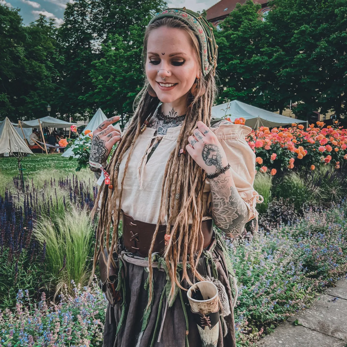 Mittelalter Bluse Kurzarm Vera hanf