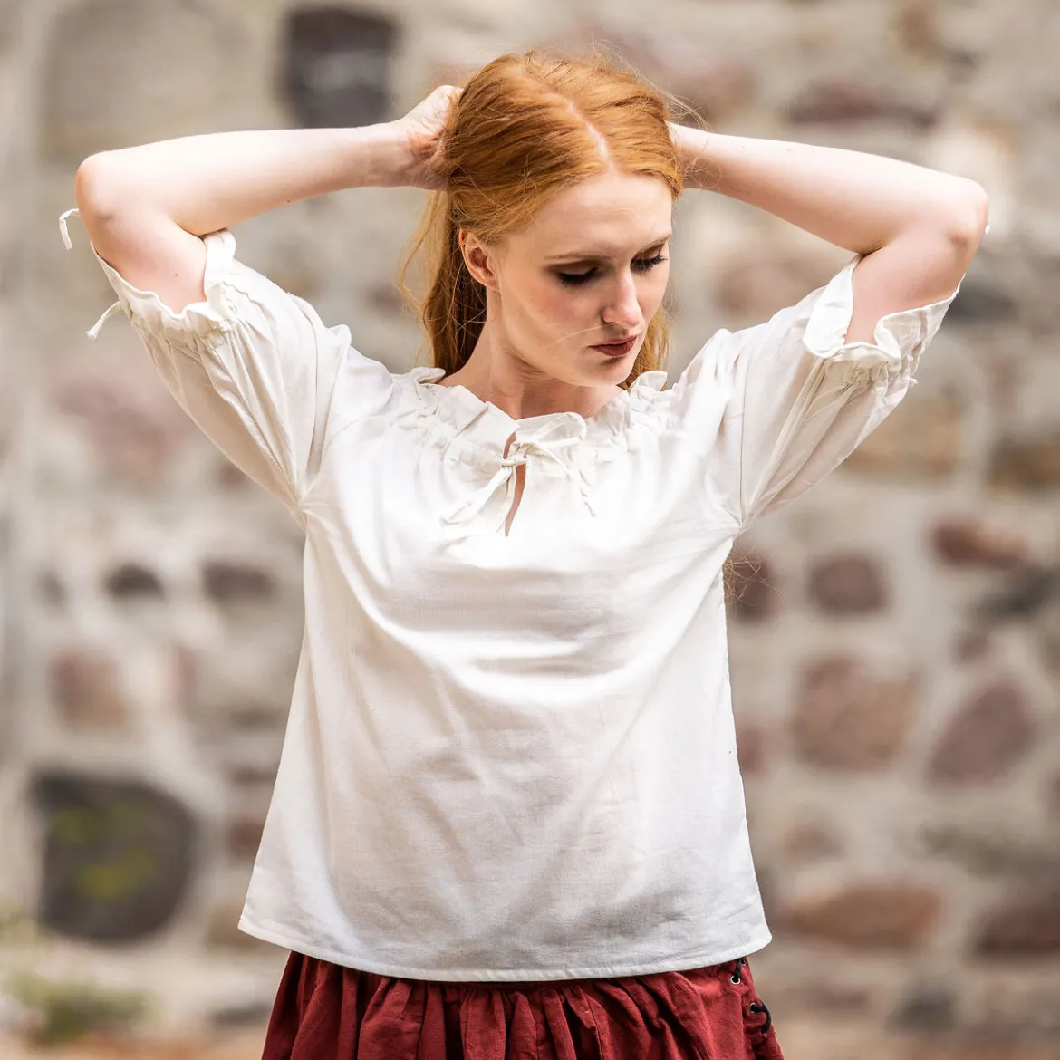 Mittelalter Bluse Kurzarm Vera Beige
