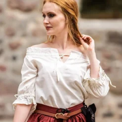 Mittelalter Bluse Kurzarm Vera Beige