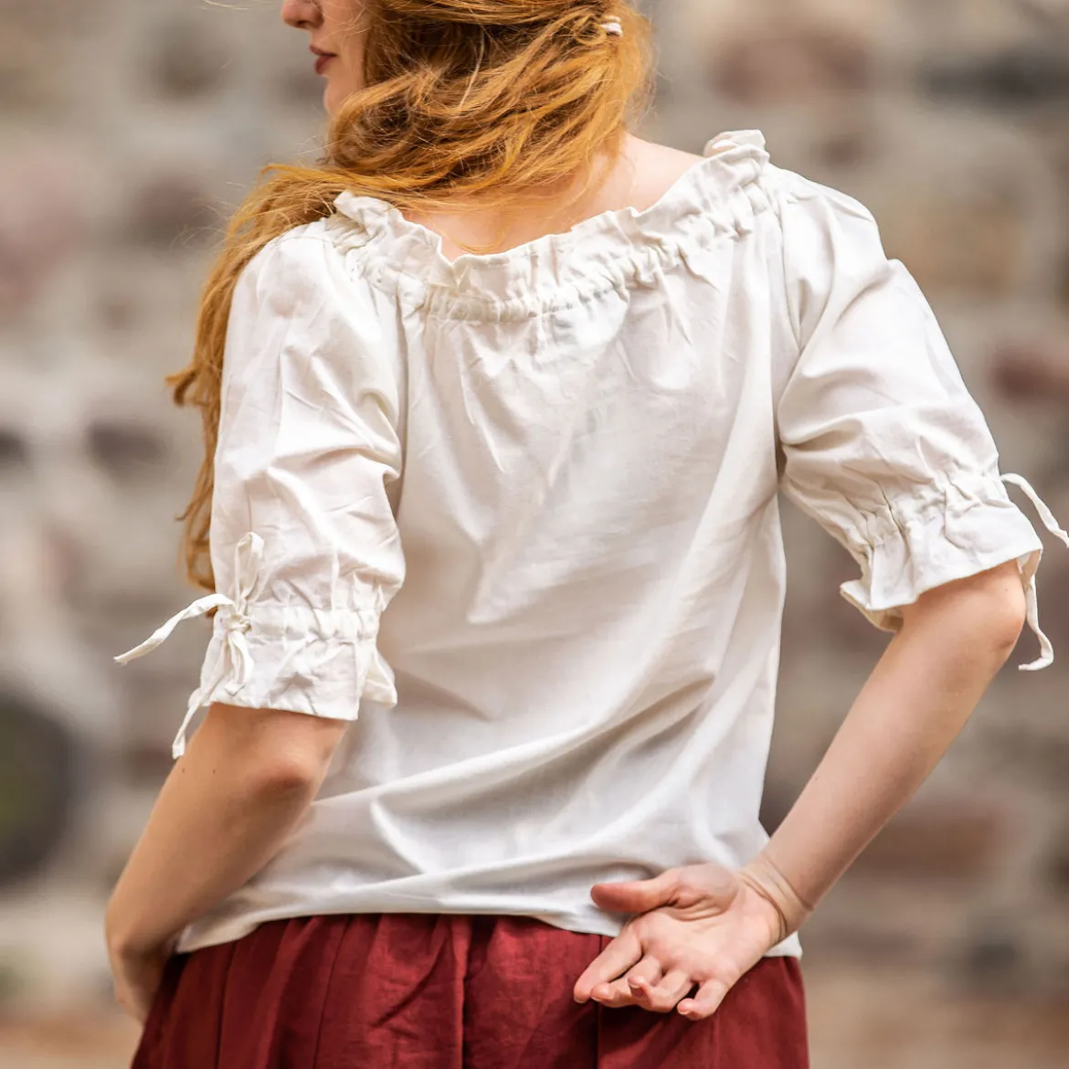 Mittelalter Bluse Kurzarm Vera Beige