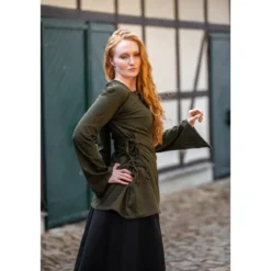 Mittelalter Bluse Lea mit Kapuze und Schnürung grün