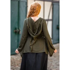 Mittelalter Bluse Lea mit Kapuze und Schnürung grün