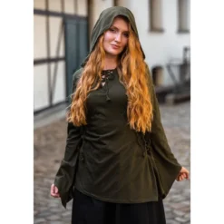 Mittelalter Bluse Lea mit Kapuze und Schnürung grün