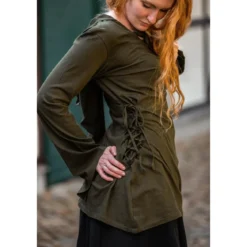Mittelalter Bluse Lea mit Kapuze und Schnürung grün