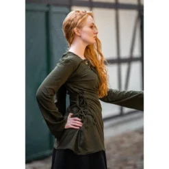 Mittelalter Bluse Lea mit Kapuze und Schnürung grün
