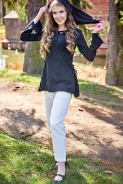 Mittelalter Bluse Lea mit Kapuze schwarz