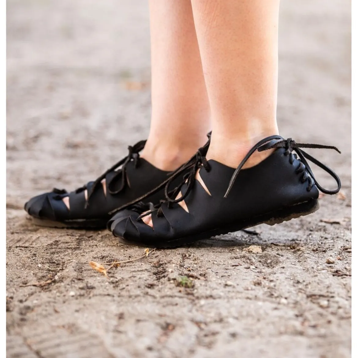 Mittelalter Bundschuhe aus Nubukleder schwarz