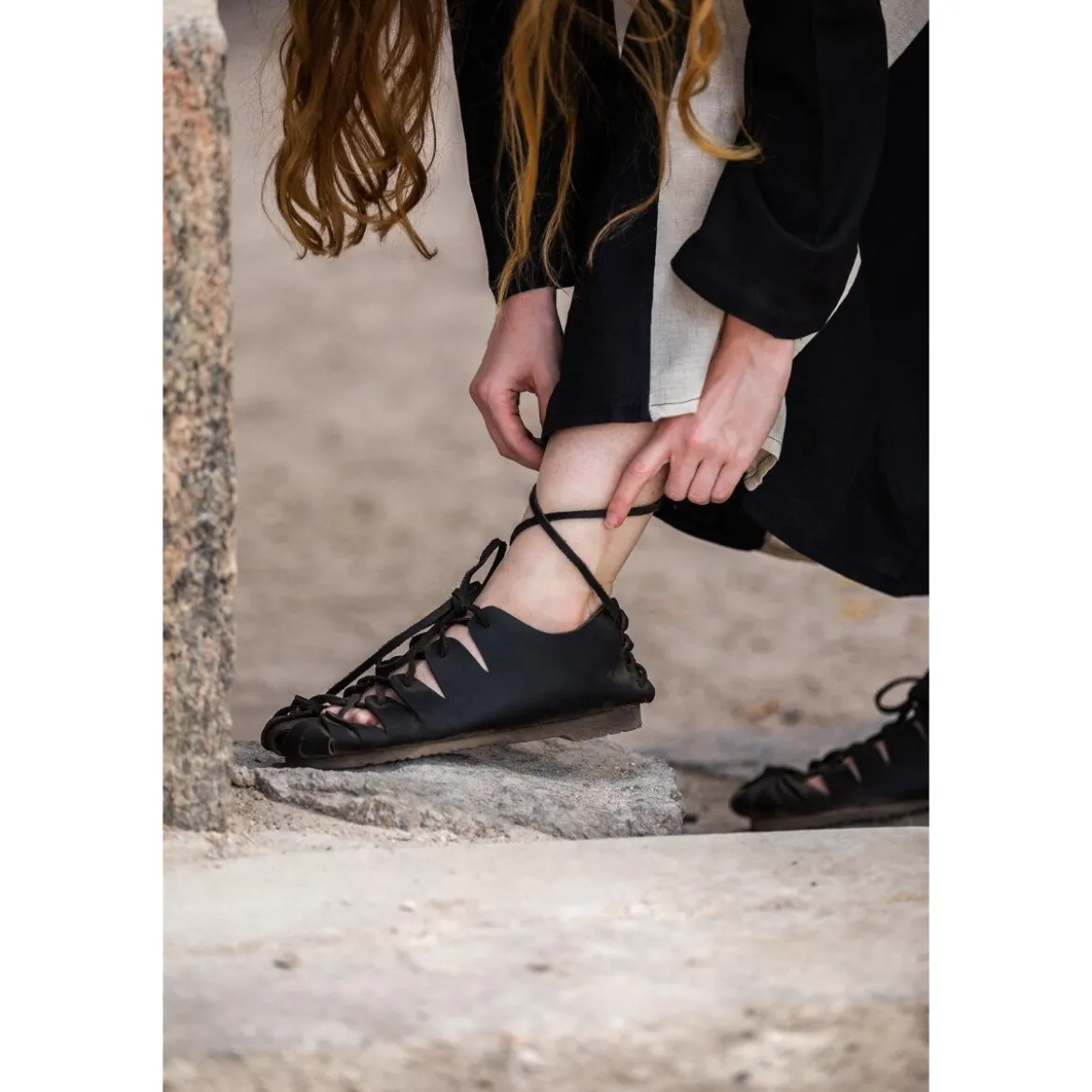 Mittelalter Bundschuhe aus Nubukleder schwarz
