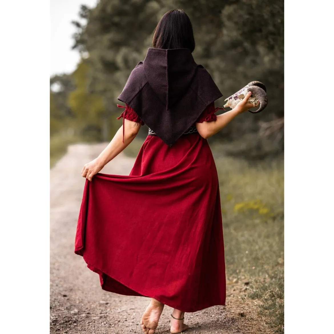 Mittelalter Gugel Tyr mit Wolfsstickerei braun
