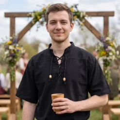 Mittelalter Hemd Kurzarm schwarz