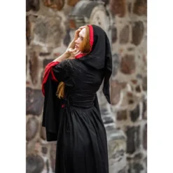 Mittelalter Kapuzenkleid Isolde schwarz-rot