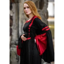 Mittelalter Kapuzenkleid Isolde schwarz-rot