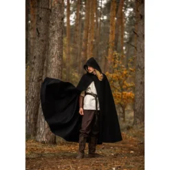 Mittelalter Kapuzenumhang Thorian Wolle schwarz