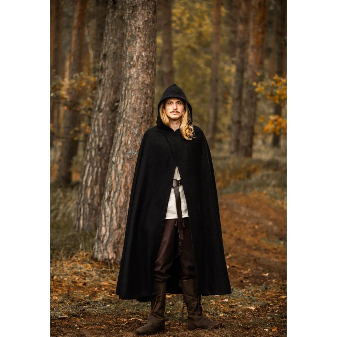 Mittelalter Kapuzenumhang Thorian Wolle schwarz