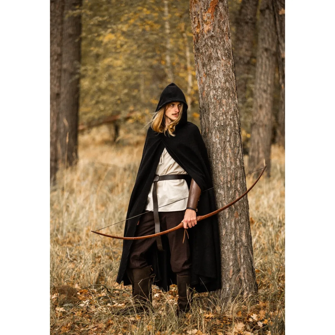 Mittelalter Kapuzenumhang Thorian Wolle schwarz