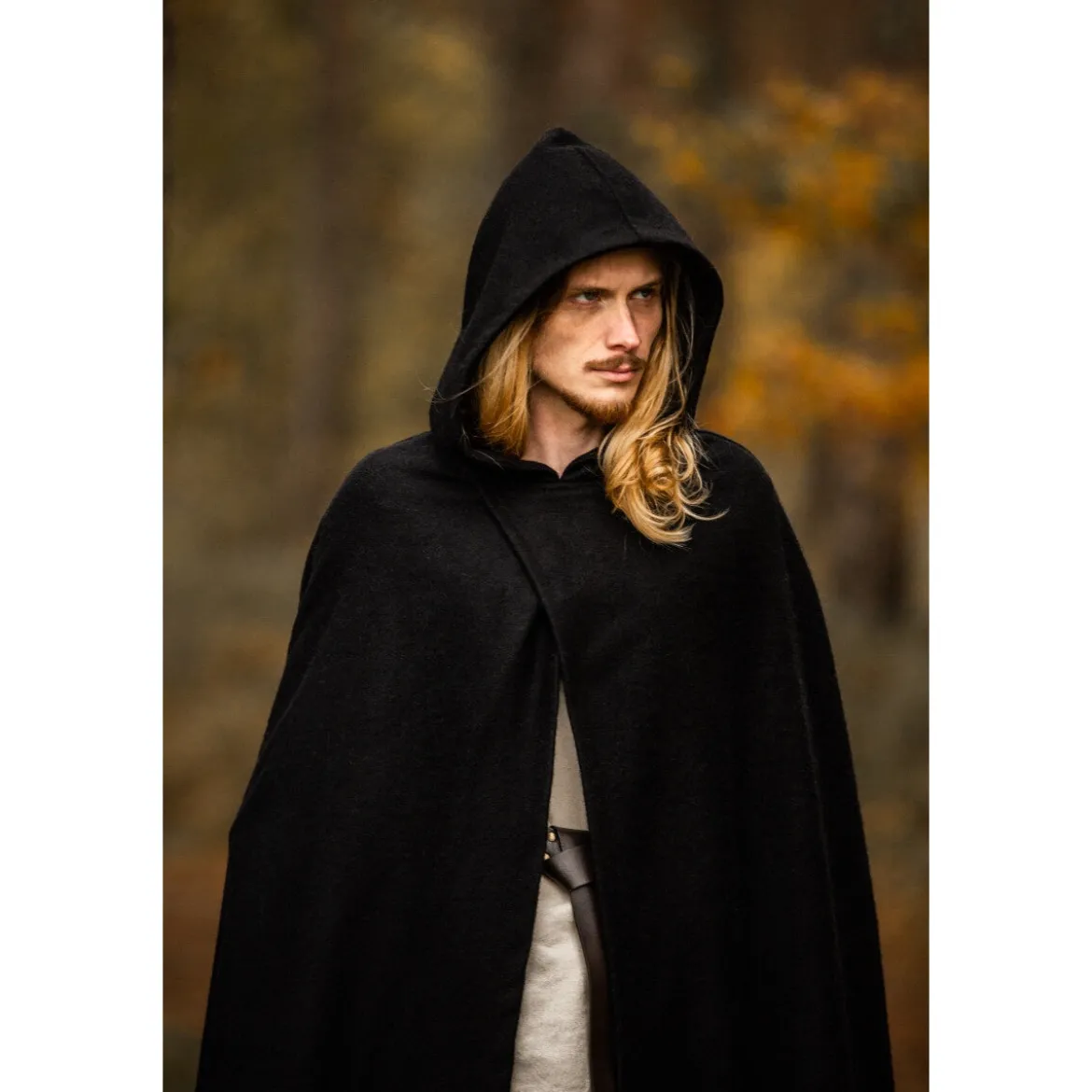 Mittelalter Kapuzenumhang Thorian Wolle schwarz