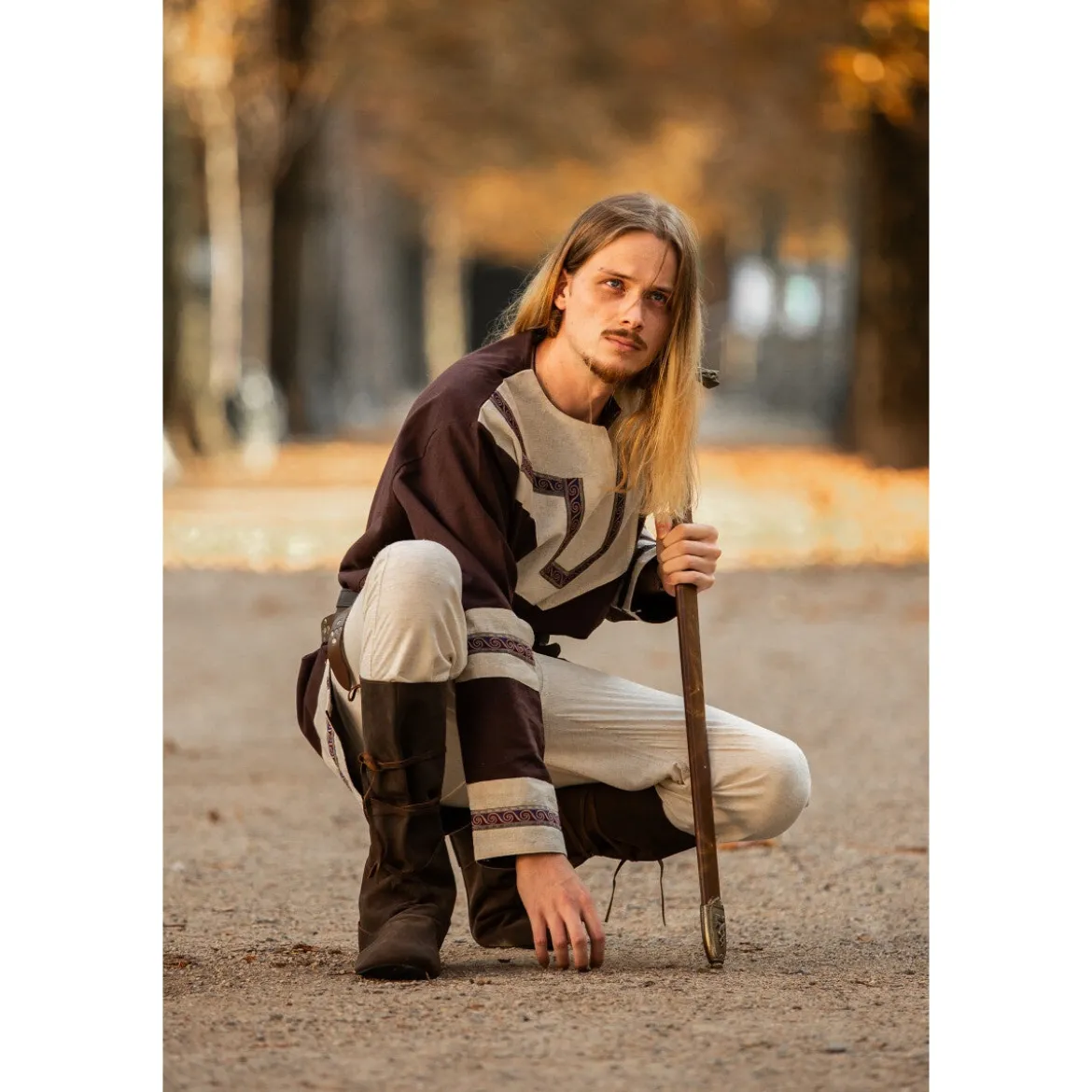 Mittelalter keltische Tunika Aidan dunkelbraun-beige