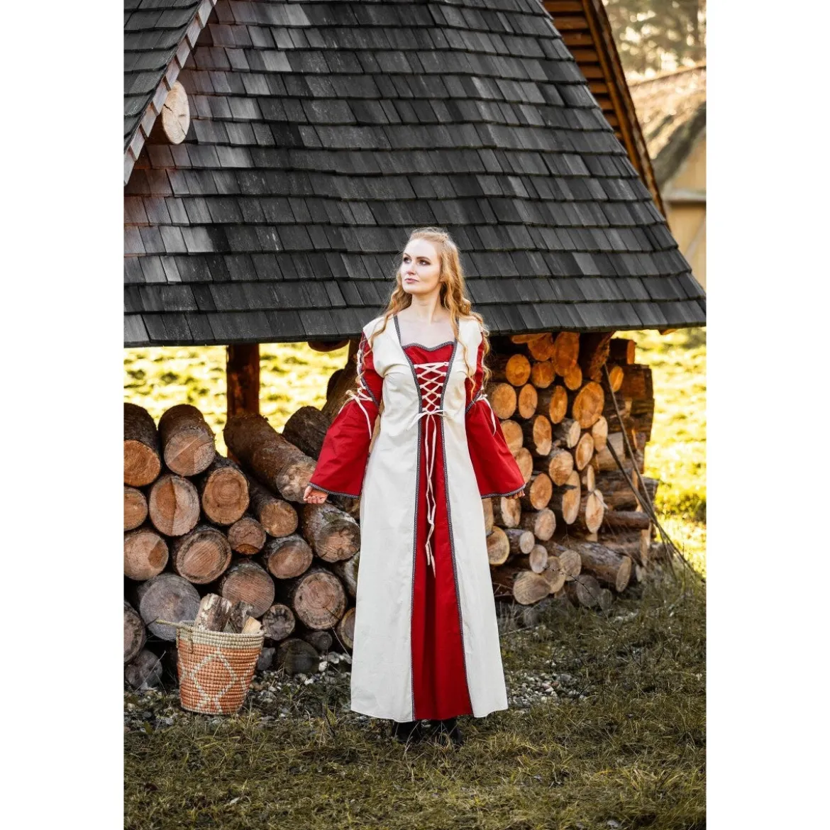 Mittelalter Kleid Amalia beige-rot