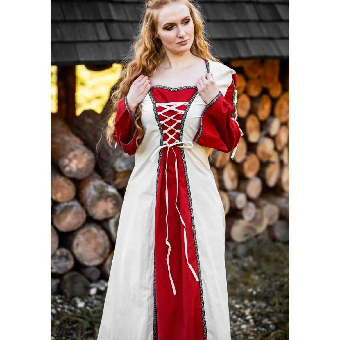 Mittelalter Kleid Amalia beige-rot