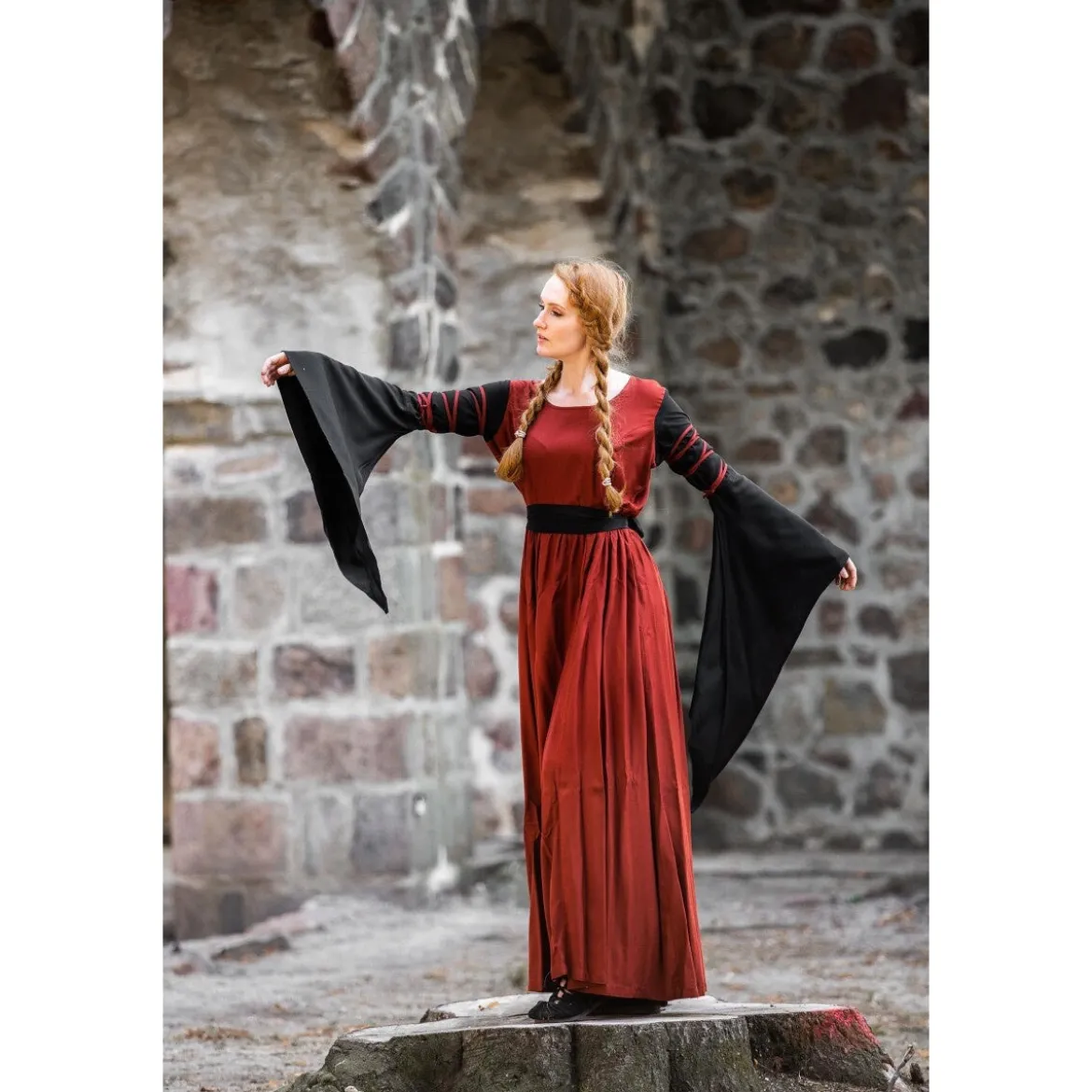 Mittelalter Kleid Dorell rot-schwarz