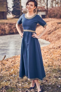 Mittelalter Kleid Ennlin mit Kurzarm blau