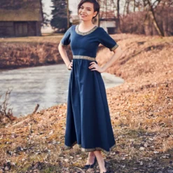 Mittelalter Kleid Ennlin mit Kurzarm blau