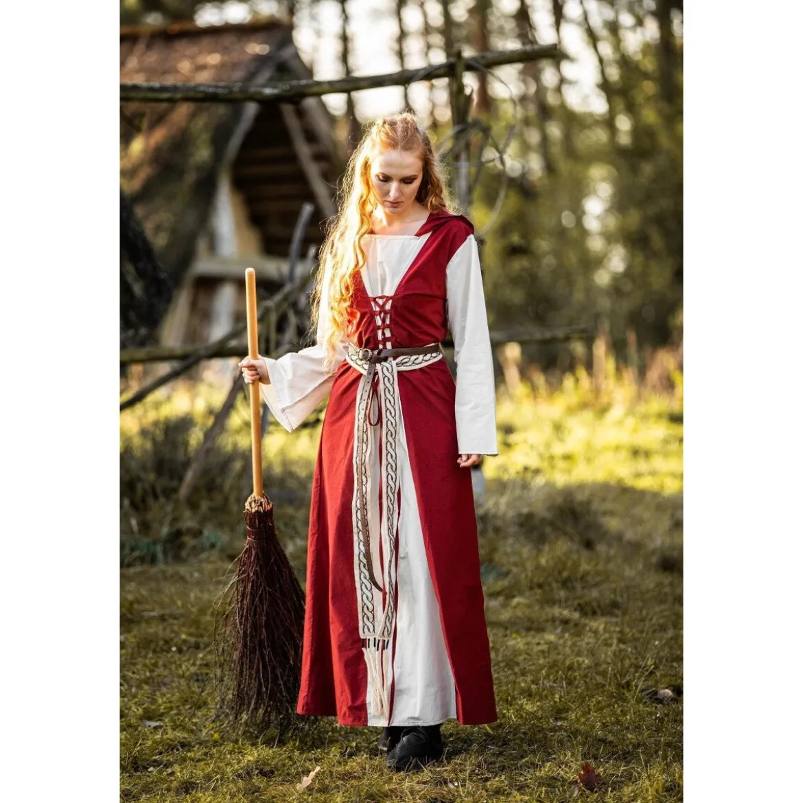 Mittelalter Kleid Genefe rot-beige