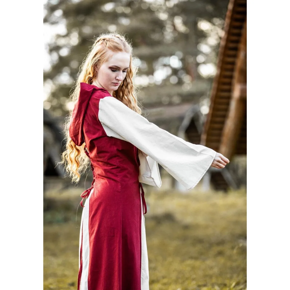 Mittelalter Kleid Genefe rot-beige