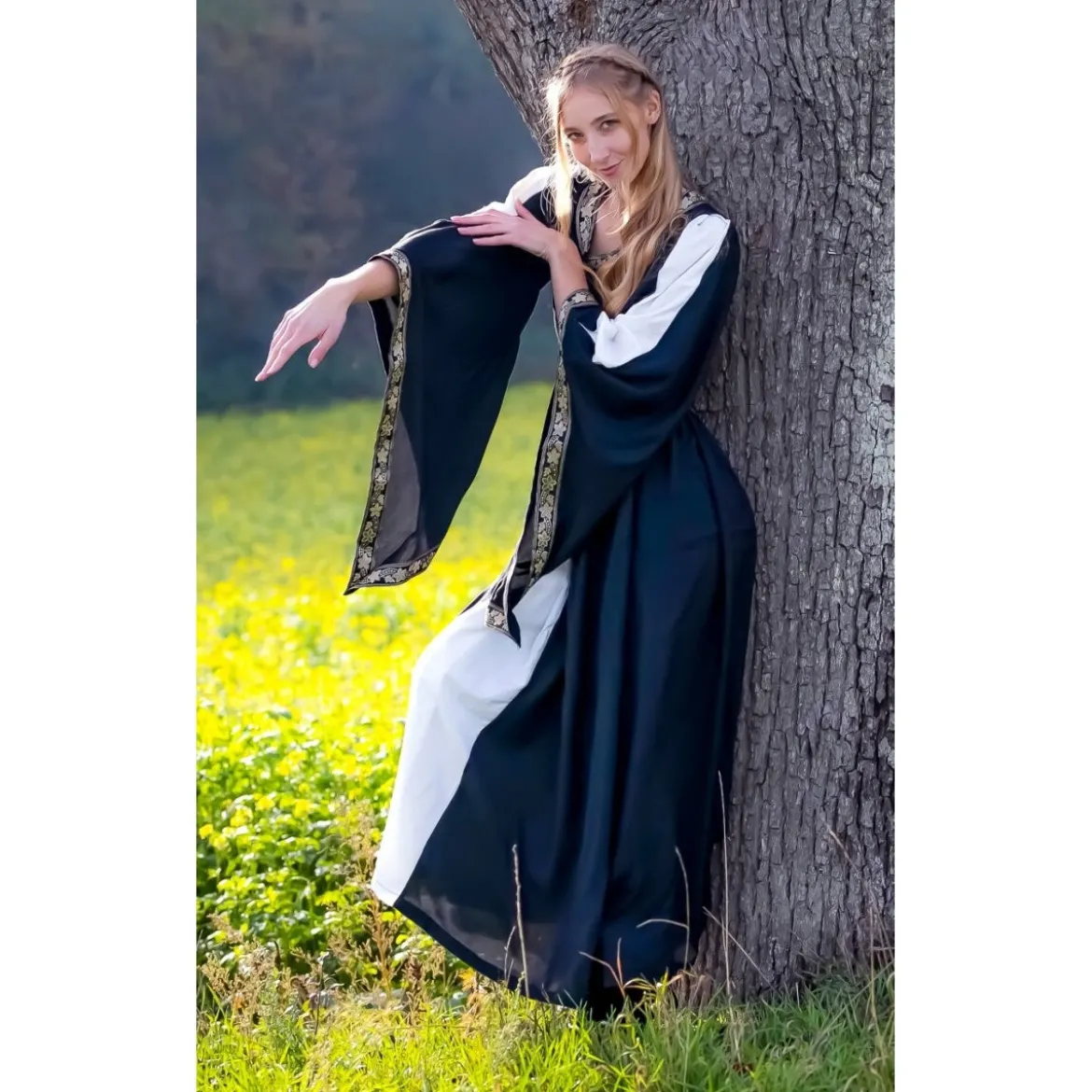 Mittelalter Kleid Ivette schwarz-weiß