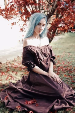 Mittelalter Kleid Kurzarm braun