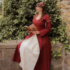 Mittelalter Kleid Larina rot-beige