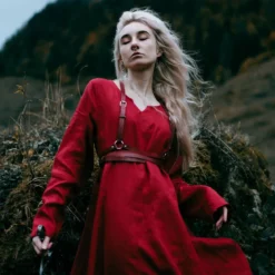 Mittelalter Kleid Leinen rot
