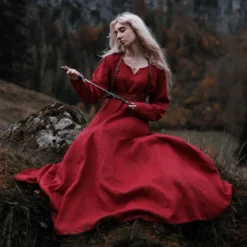Mittelalter Kleid Leinen rot