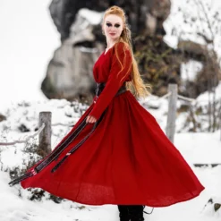 Mittelalter Kleid Leinen rot