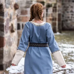 Mittelalter Kleid mit Handstickerei blau