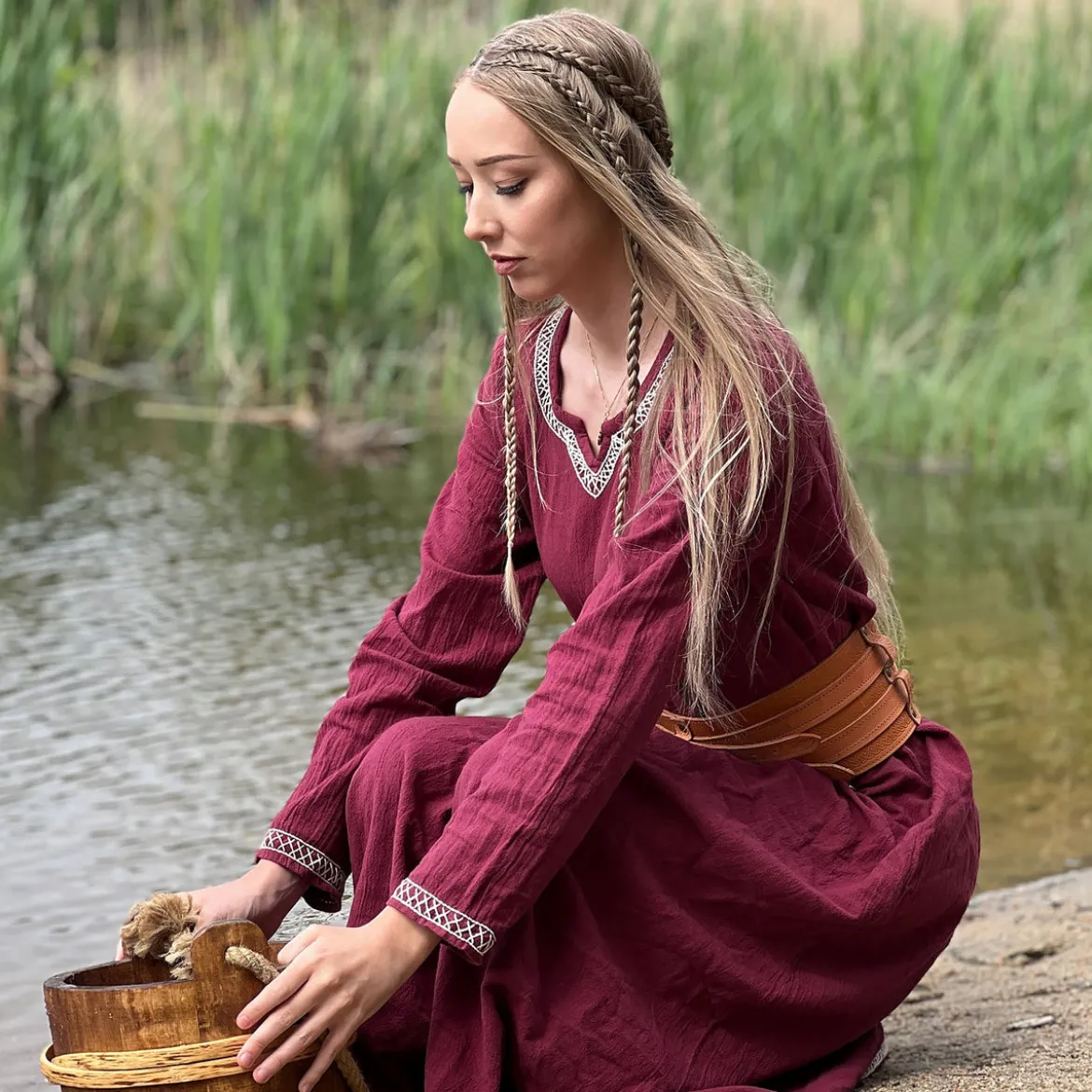 Mittelalter Kleid mit Handstickerei rot