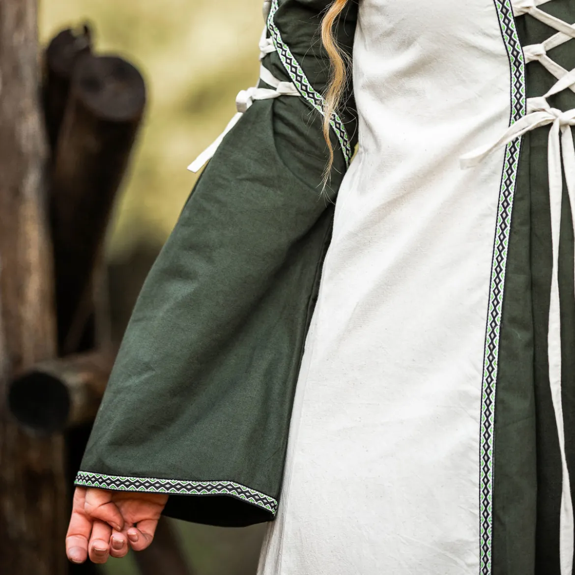 Mittelalter Kleid mit Schnürung grün-natur