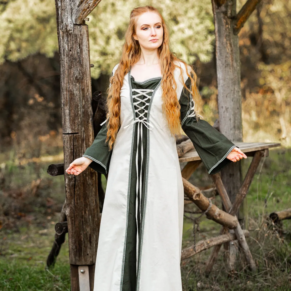 Mittelalter Kleid mit Schnürung grün-natur