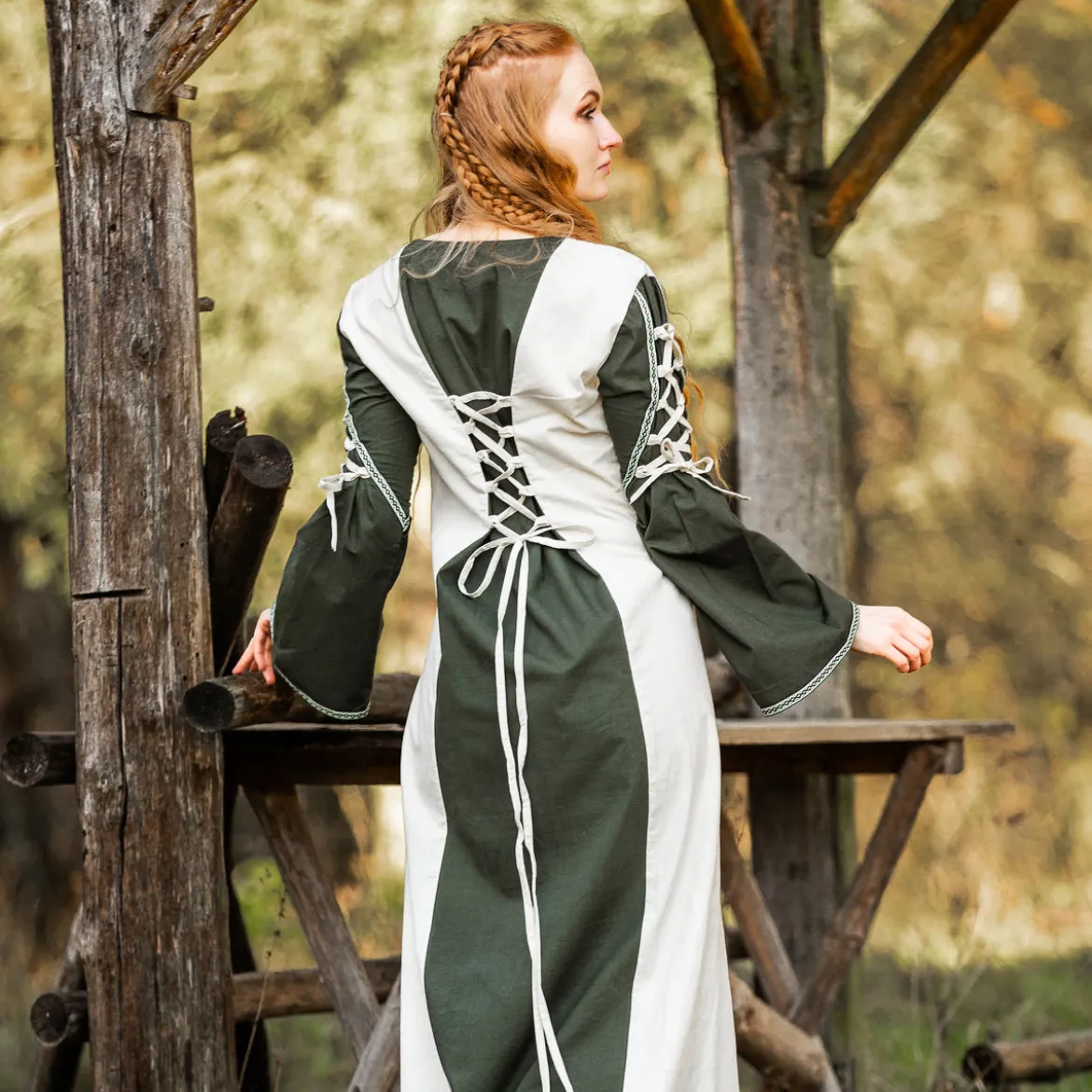 Mittelalter Kleid mit Schnürung grün-natur