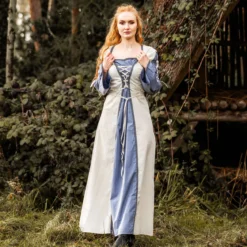Mittelalter Kleid mit Schnürung blau-natur