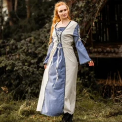 Mittelalter Kleid mit Schnürung blau-natur