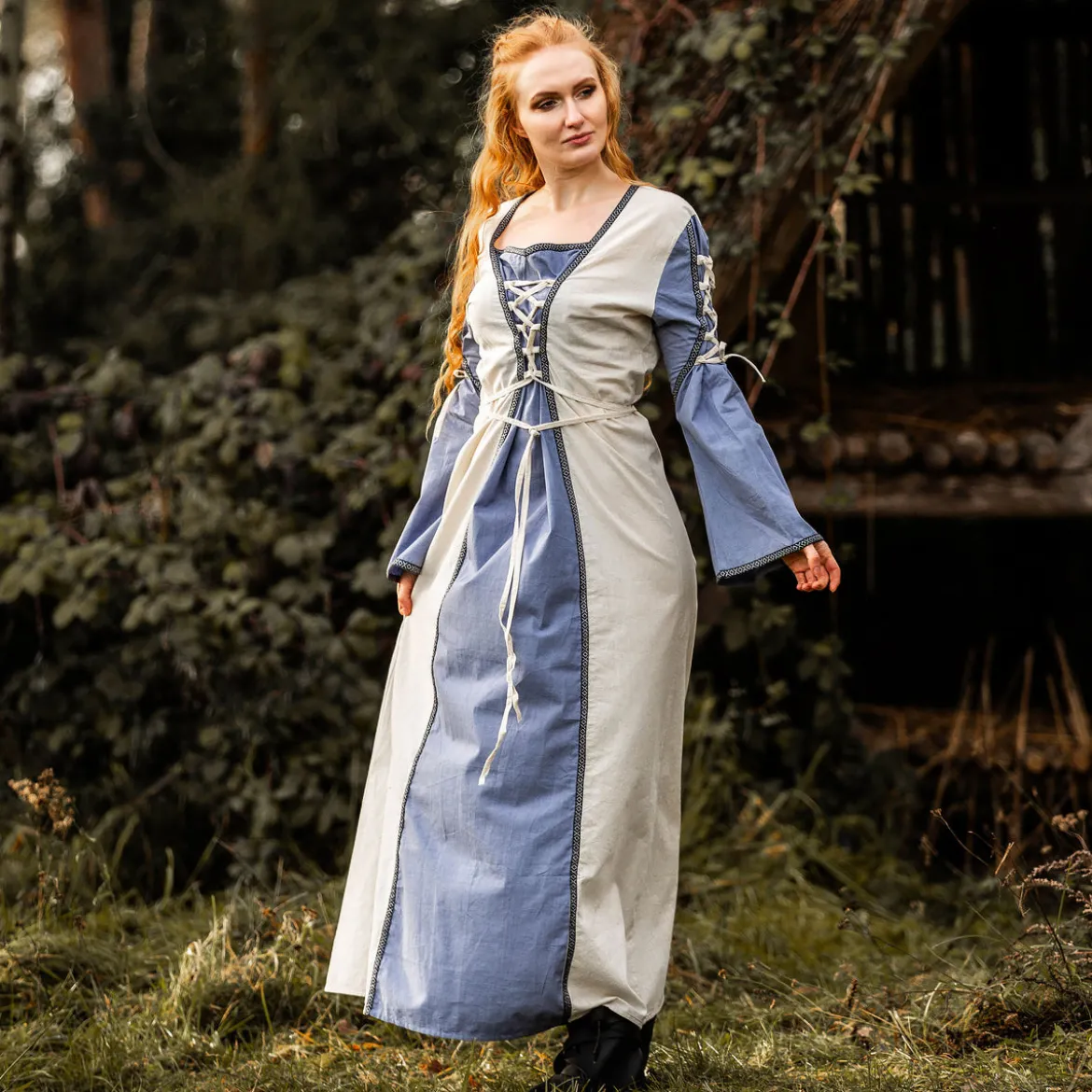 Mittelalter Kleid mit Schnürung blau-natur