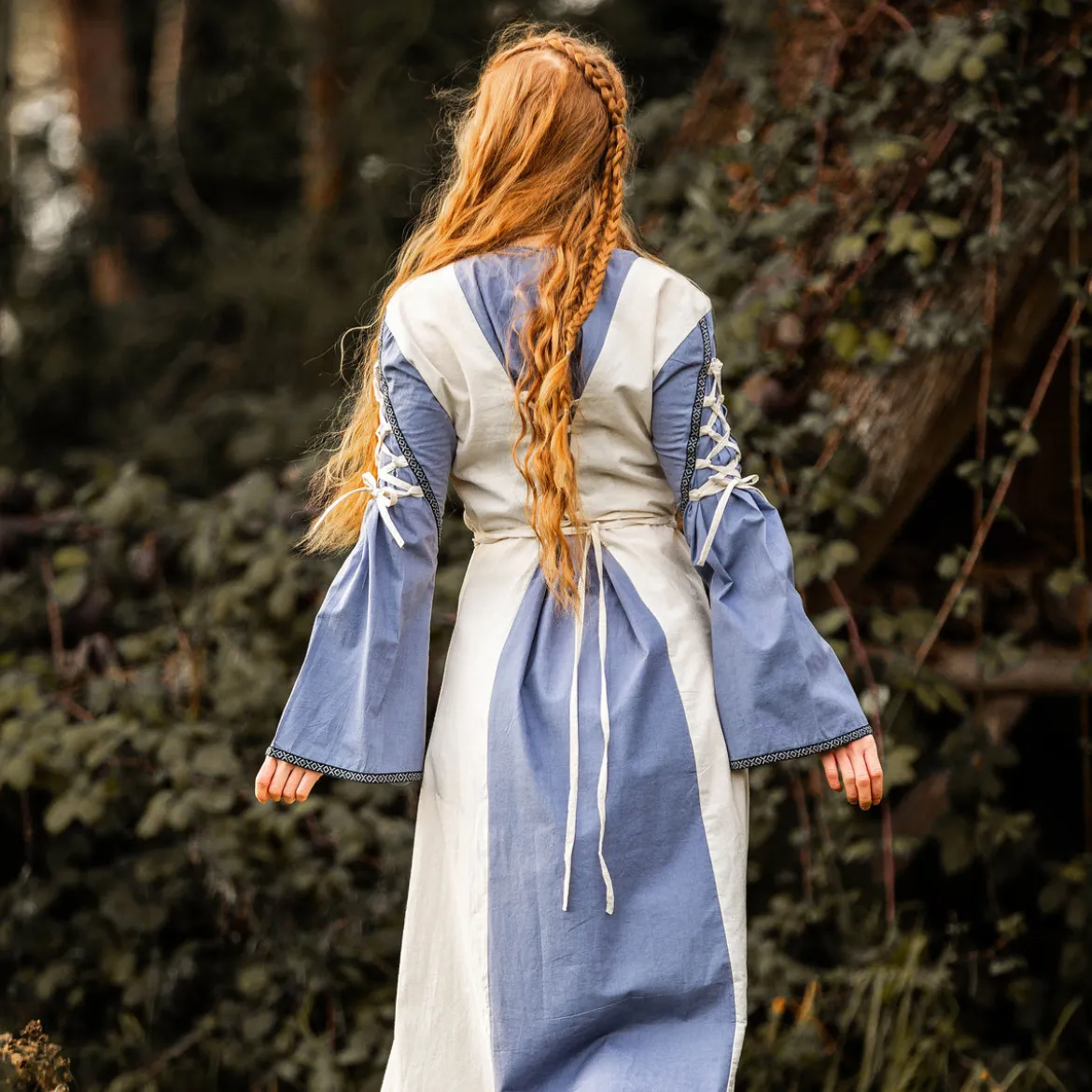 Mittelalter Kleid mit Schnürung blau-natur