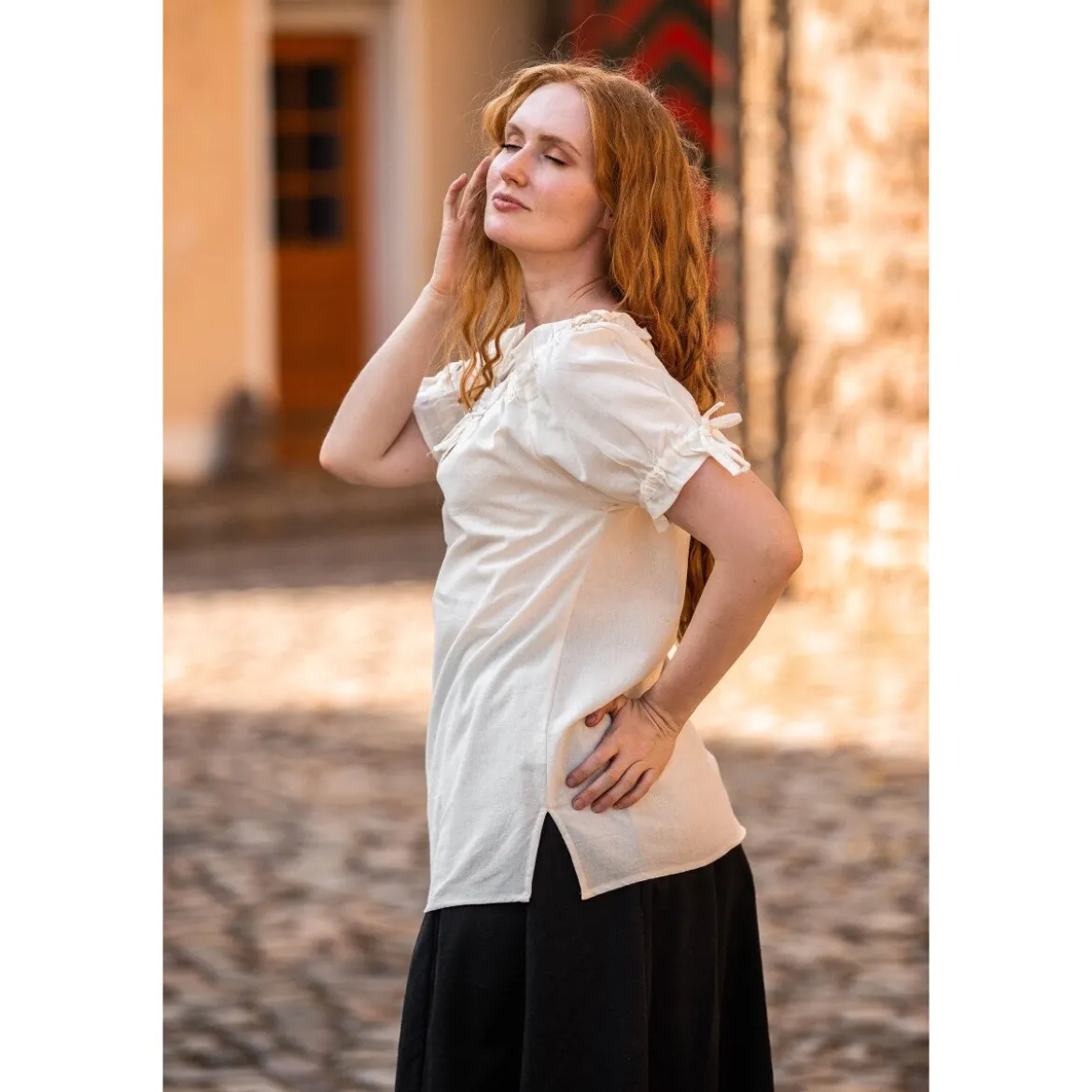 Mittelalter Kurzarmbluse Otilia beige