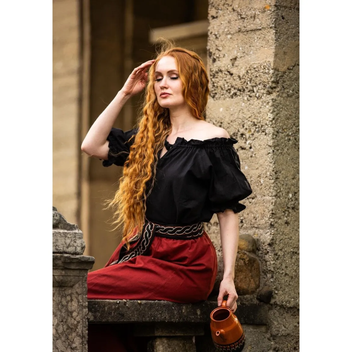 Mittelalter Kurzarmbluse Verena schwarz