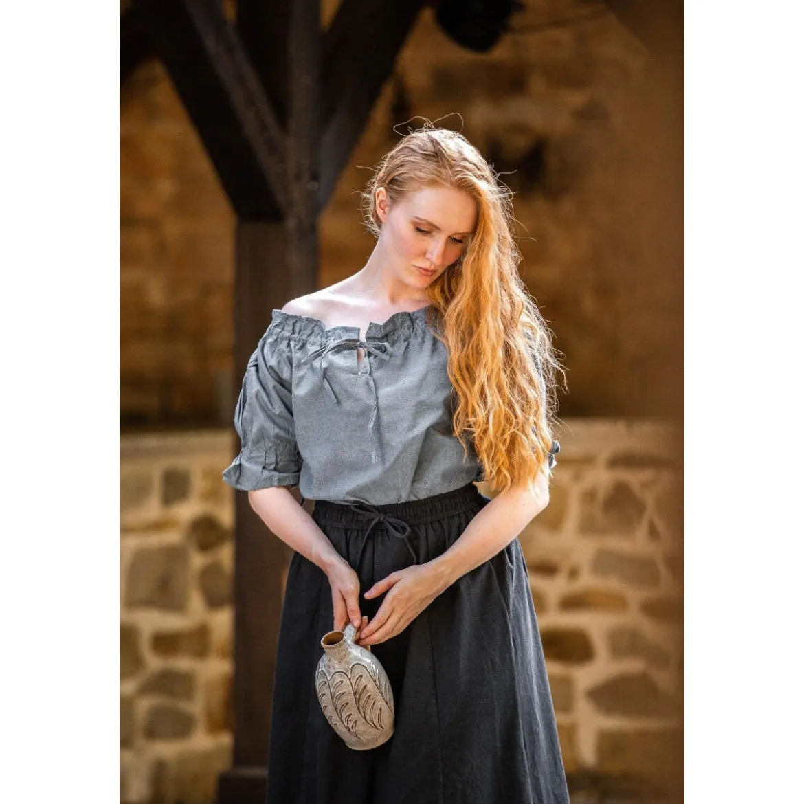 Mittelalter Kurzarmbluse Verena blau