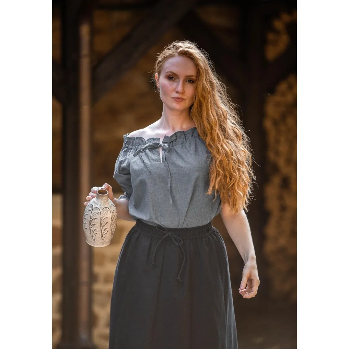 Mittelalter Kurzarmbluse Verena blau